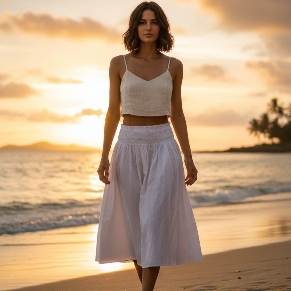 37 Orchard Skirt Women's Sz XL Smock Top Midi Minimalist Pleated Vacay White NWT